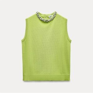 ZARA BASIC BEADS JEWEL KNIT TOP